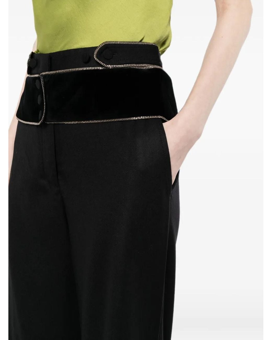 Roberto Cavalli Black Chain-Trim Velvet-Waistband Trousers