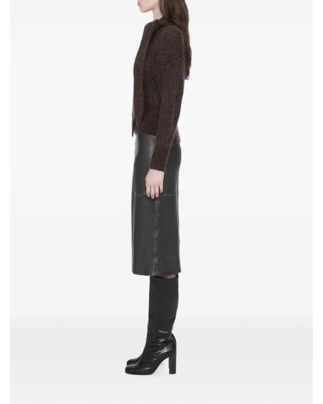 AllSaints Gray Olivia Panelled Leather Midi Skirt