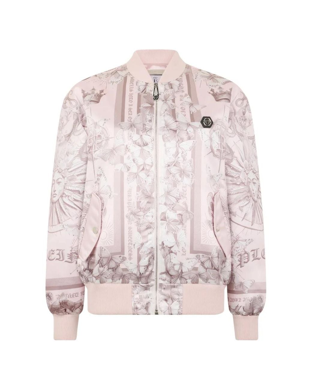 Philipp Plein Pink Oversized Satin Bomber Butterfly Tattoo