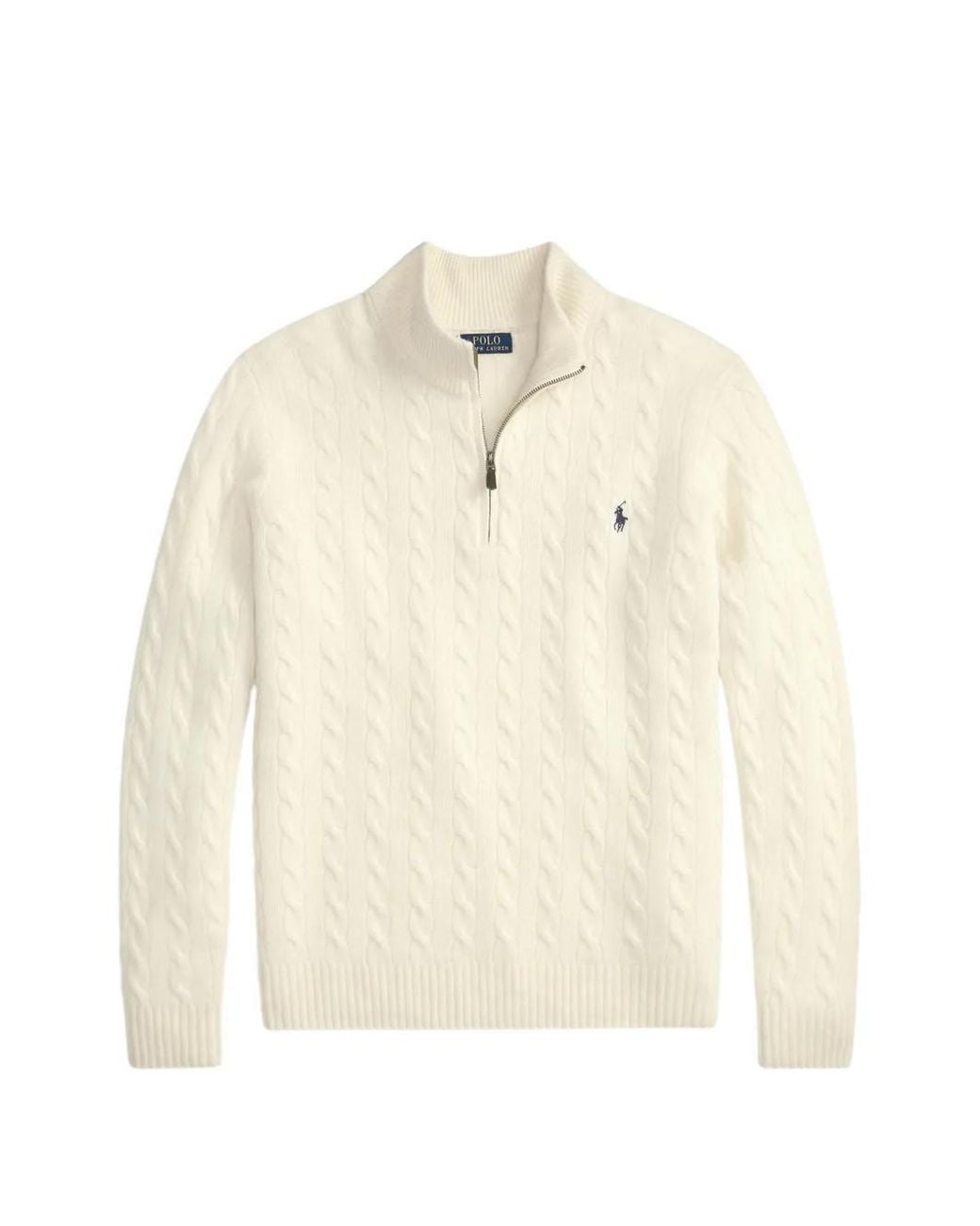 Polo Ralph Lauren White Cable-Knit Quarter-Zip Sweater for men