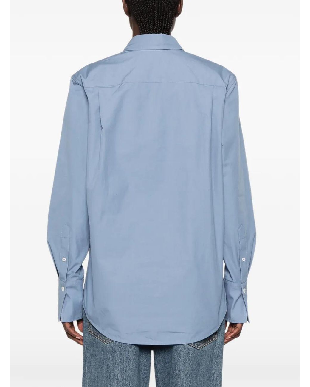 Victoria Beckham Blue Chest-Pocket Button-Up Shirt