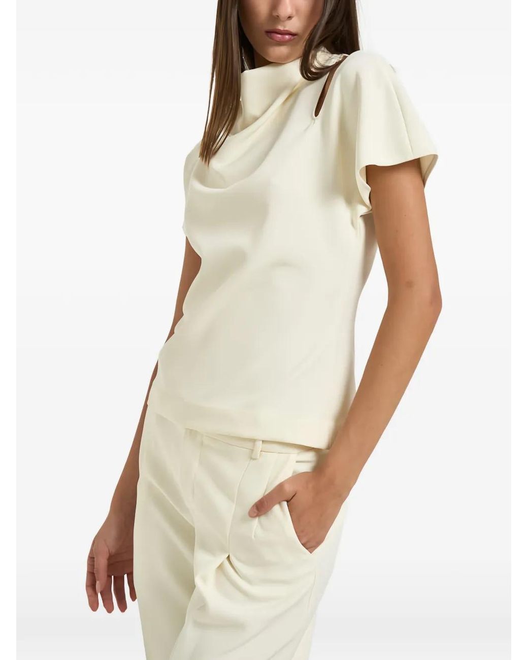 FEDERICA TOSI Natural Cut-Out Cowl-Neck Blouse