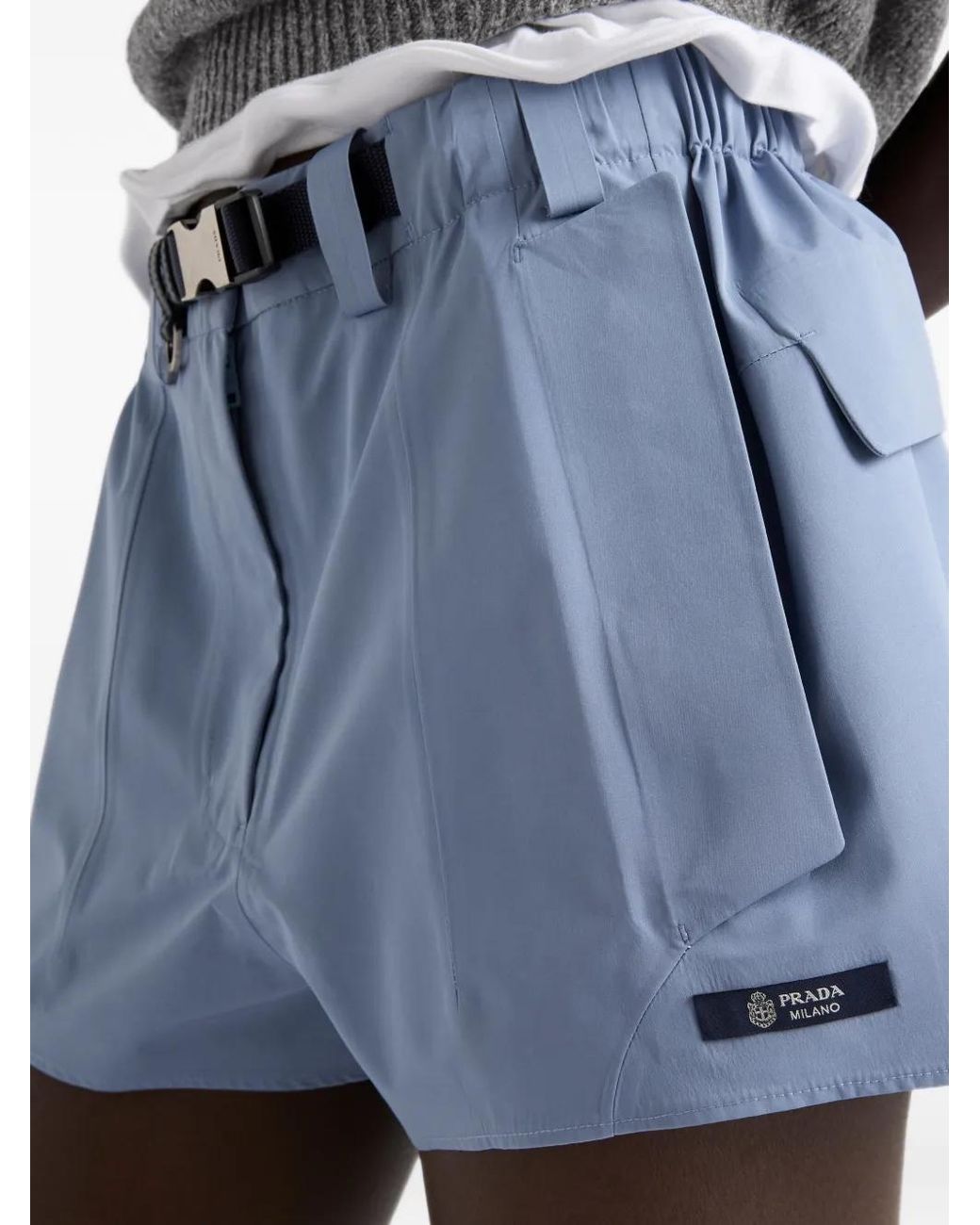Pantalones Cortos Re-Nylon Con Cinturón Prada de color Blue