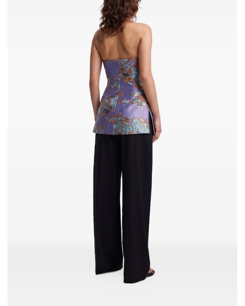 Anna Quan Purple Strapless Jacquard Blouse