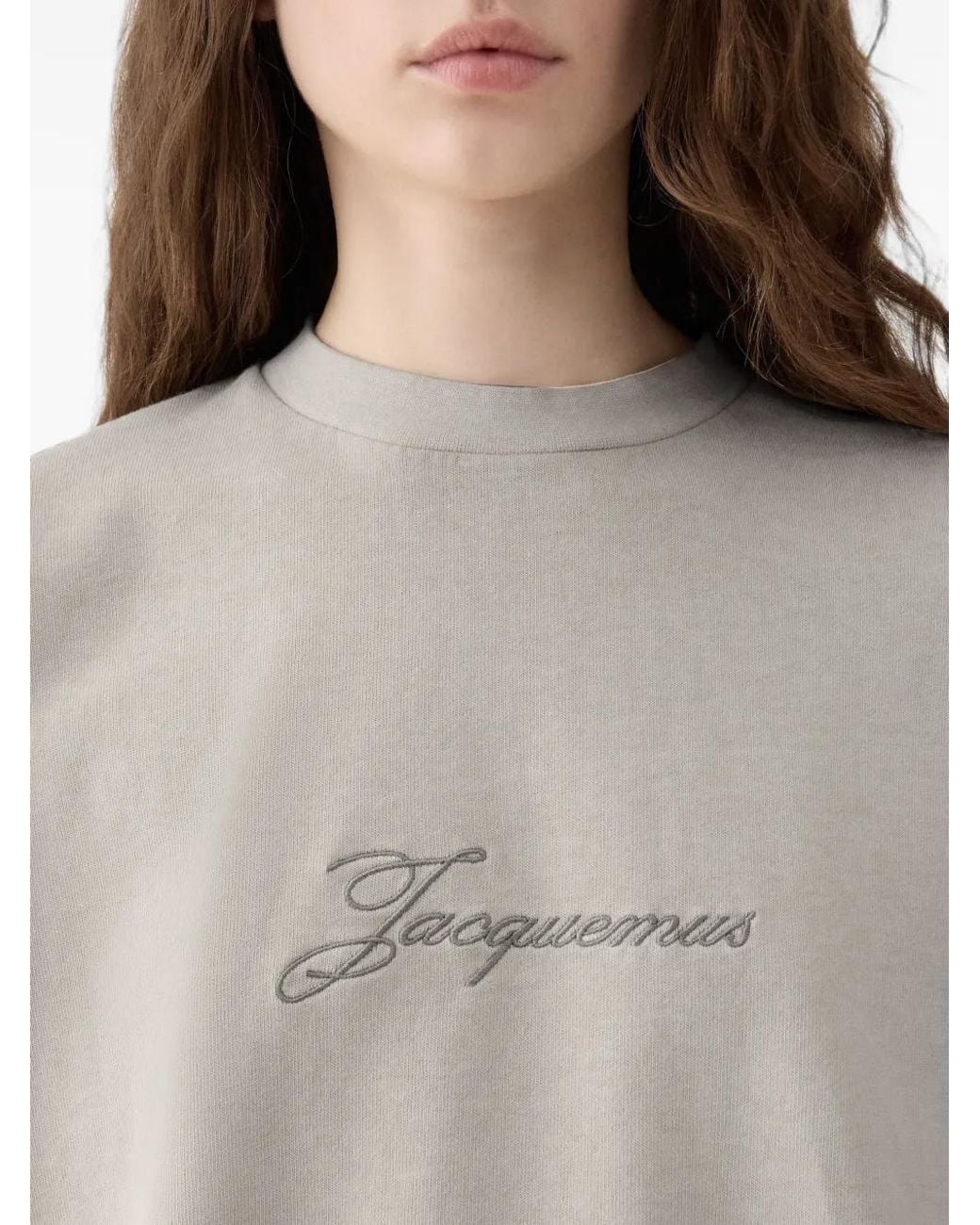 Jacquemus Gray Cropped T Shirt With Embroidered Logo
