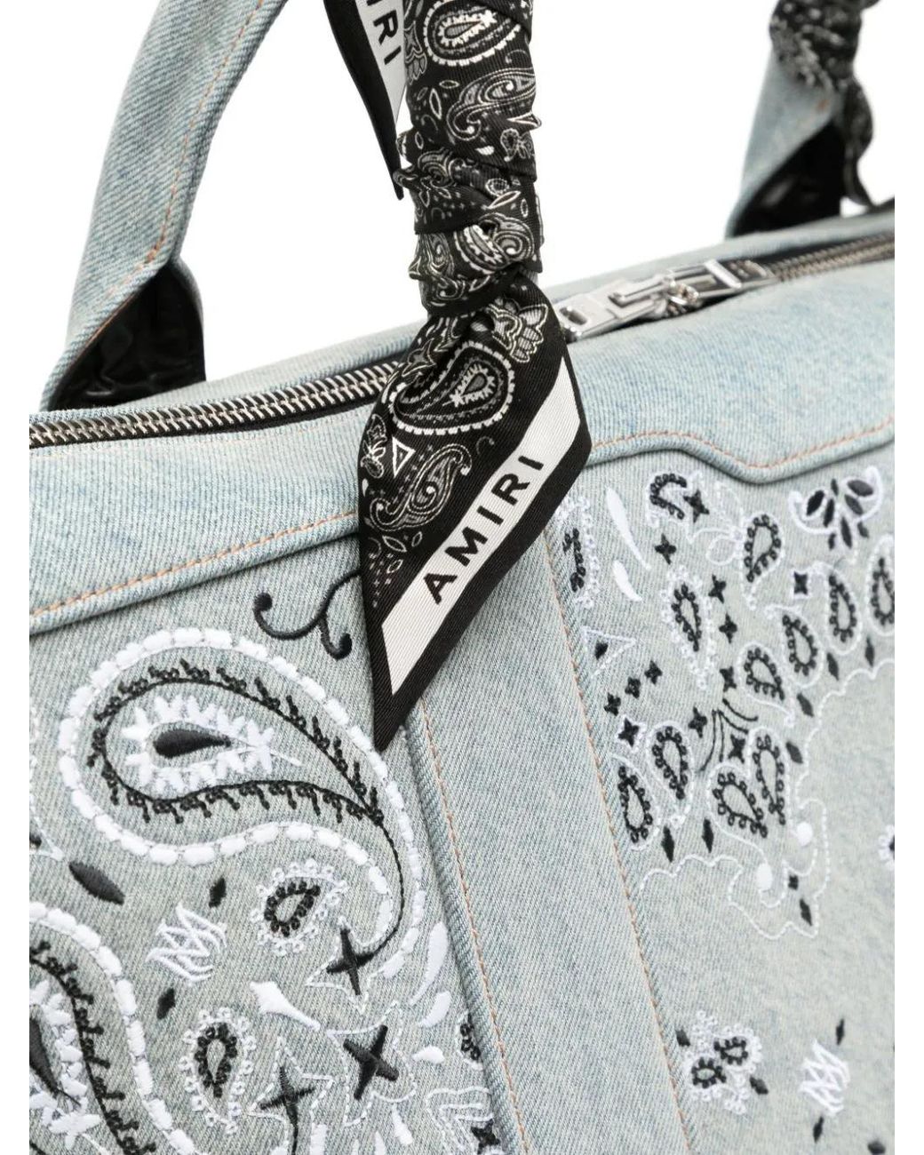 Amiri Gray Bandana-Embroidery Denim Holdall for men