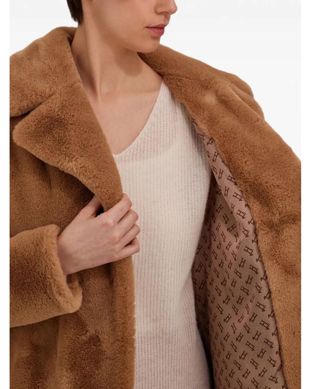Herno Brown Faux-Fur Lapel-Collar Coat