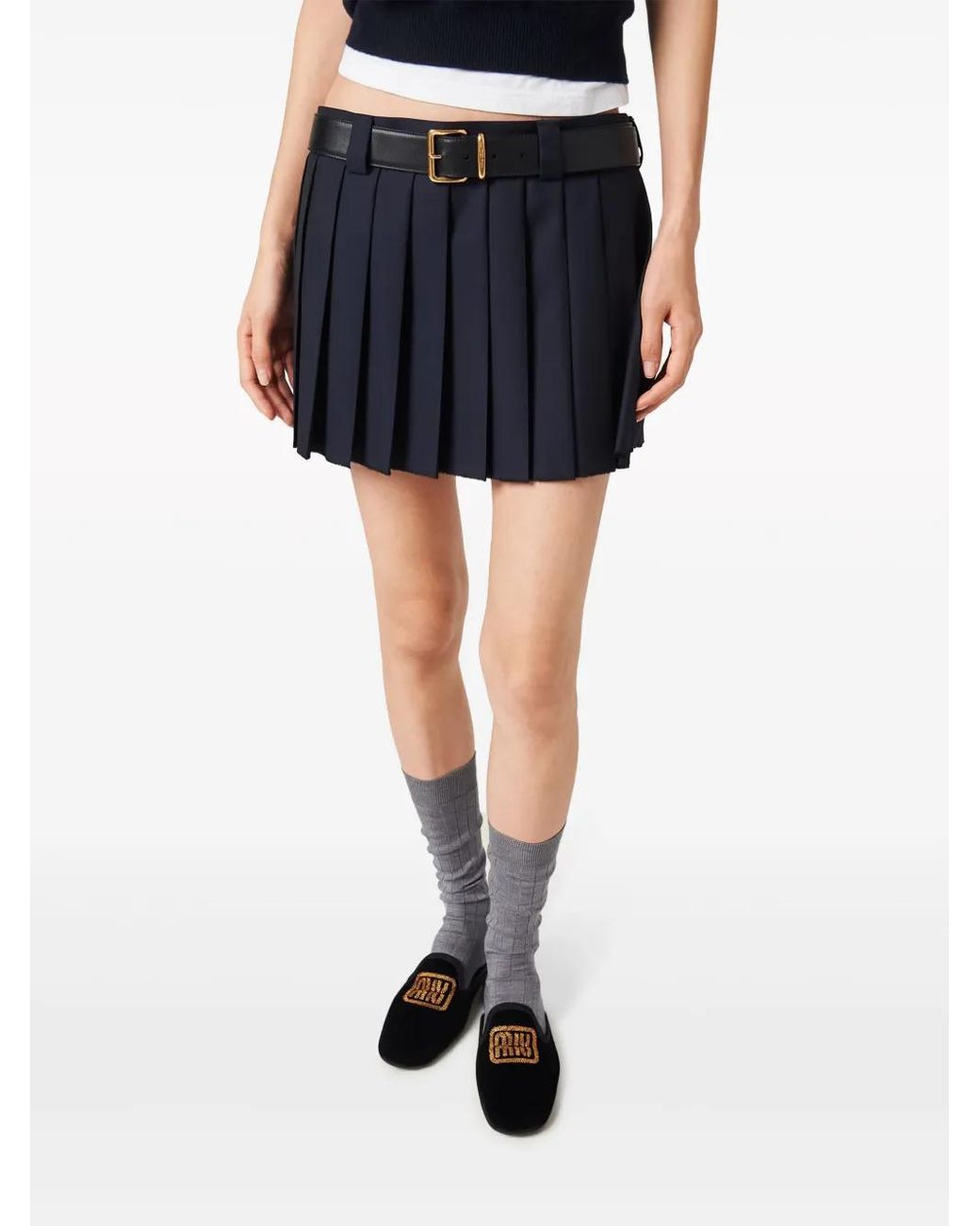 Miu Miu Blue Batavia Pleated Wool Skirt - Women's - Wool