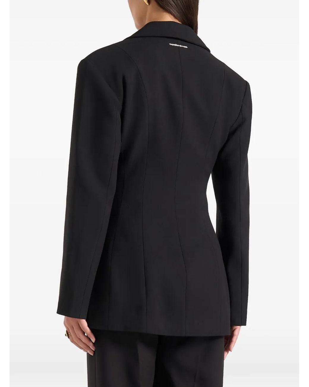 Manière De Voir Black Claire Wide Shoulder Cinch Waist Blazer