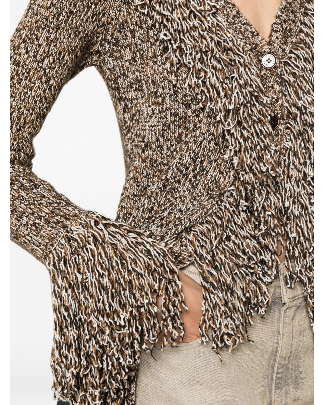 Patrizia Pepe Natural Fringed Chiné-Knit Cardigan