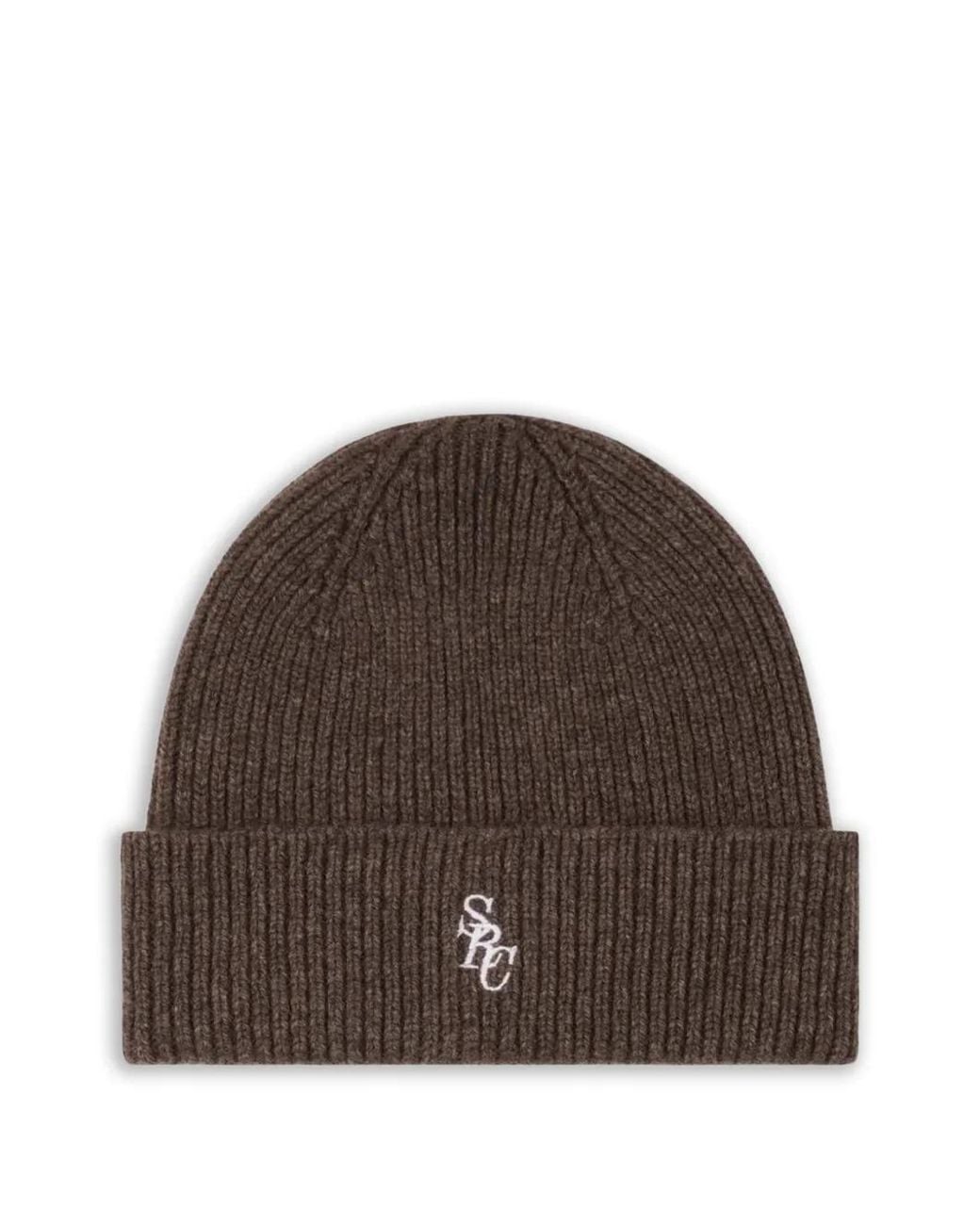 Sporty & Rich Brown Ribbed Embroidered-Logo Beanie Hat