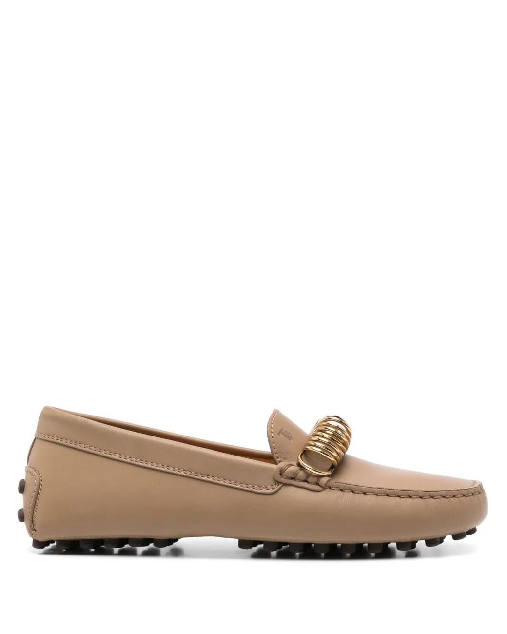 Tod's Brown Ring-Hardware Leather Loafers