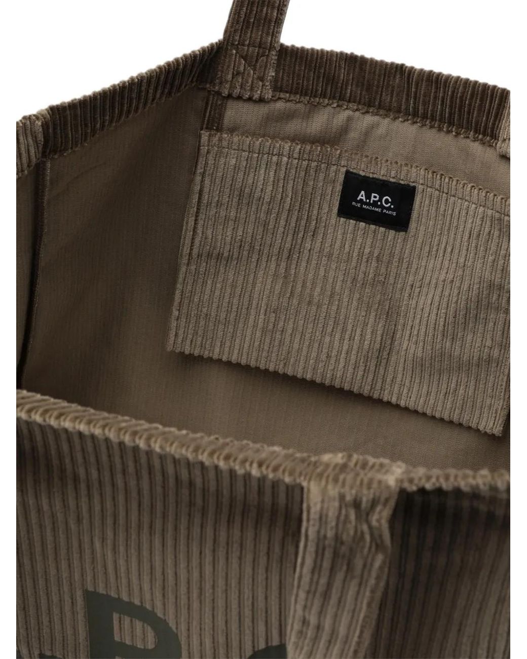 A.P.C. Brown Corduroy Logo-Print Tote Bag