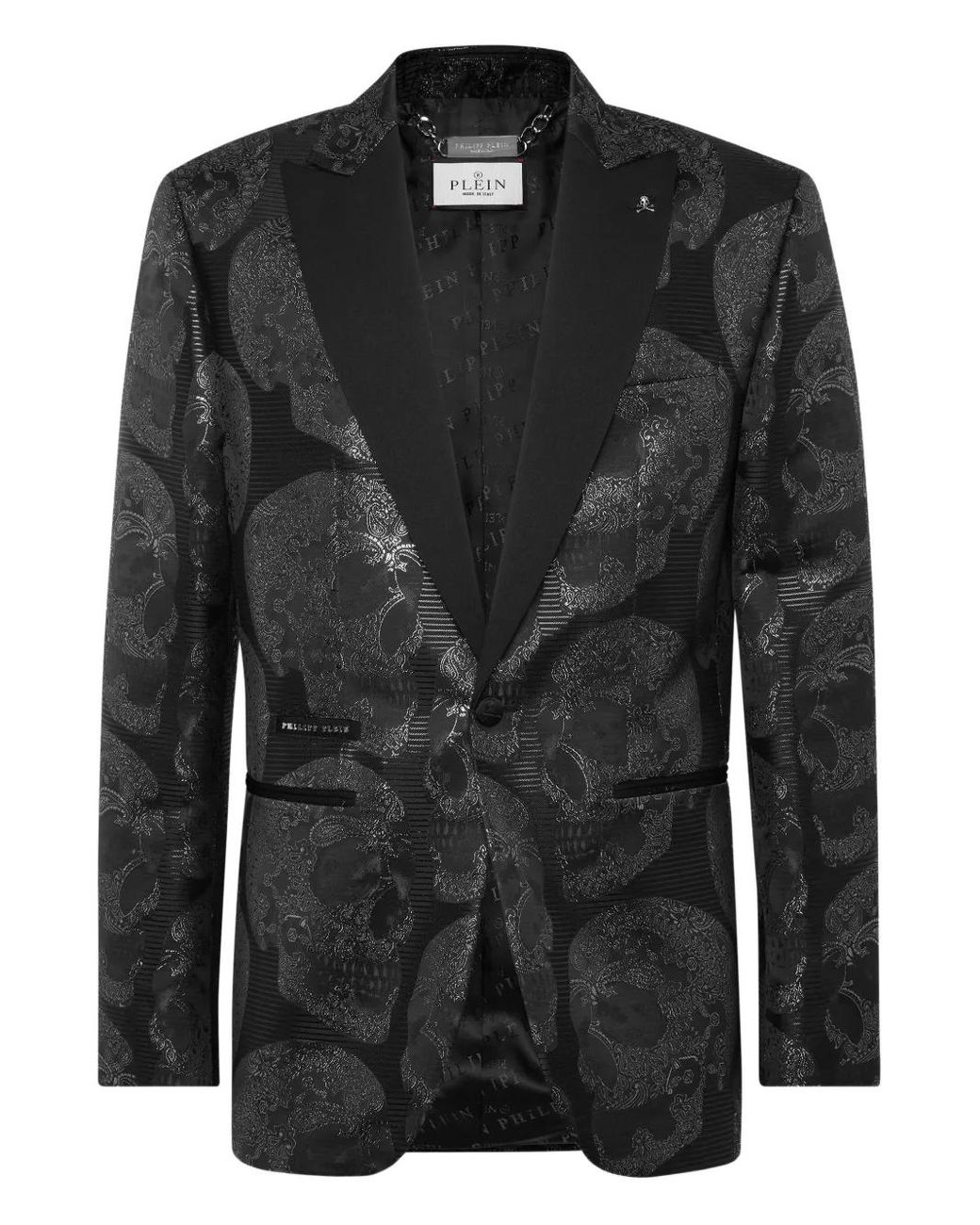 Philipp Plein Black Skull Jacquard Blazer for men