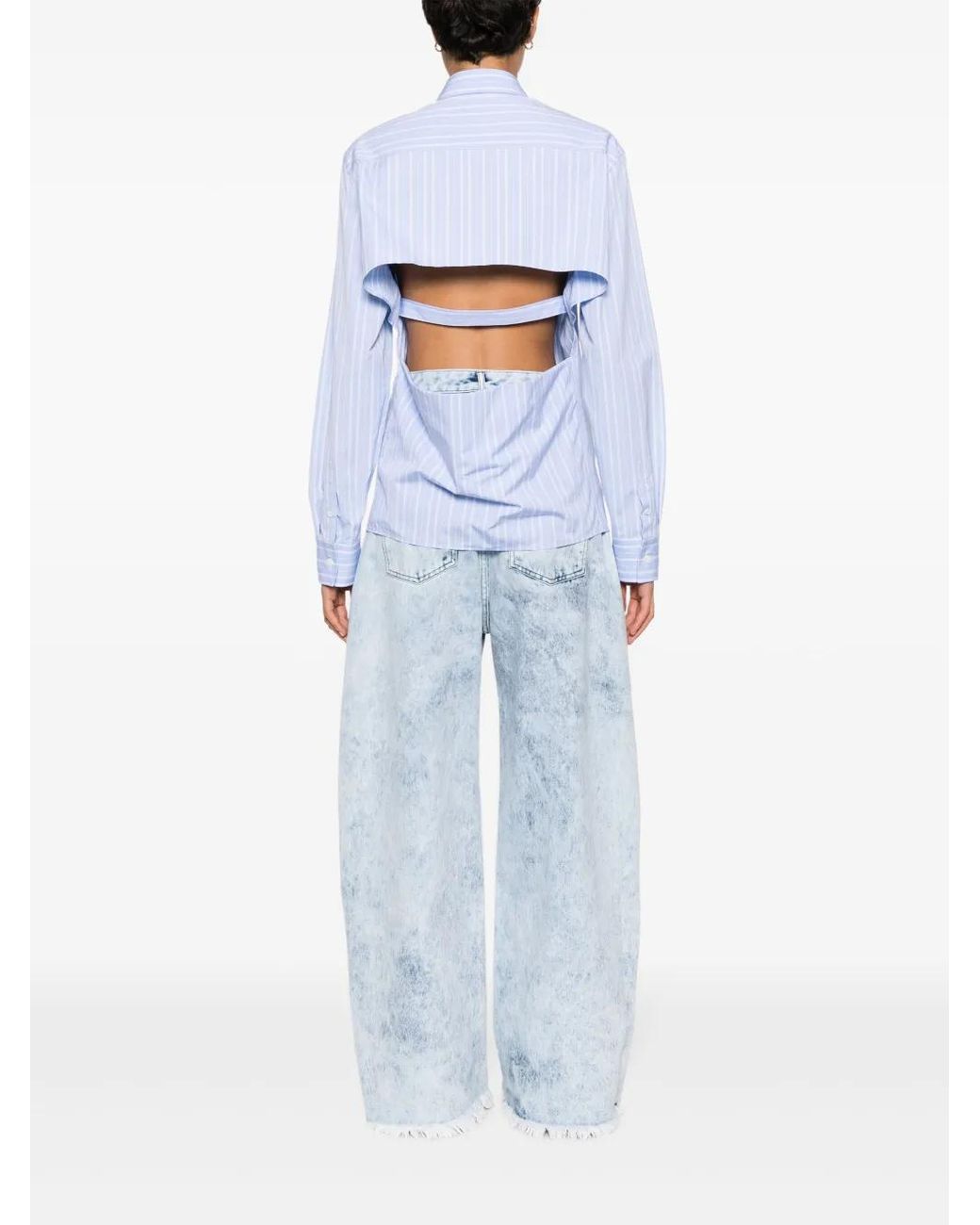 Off-White c/o Virgil Abloh Blue Buckled Cut-Out Cotton Shirt