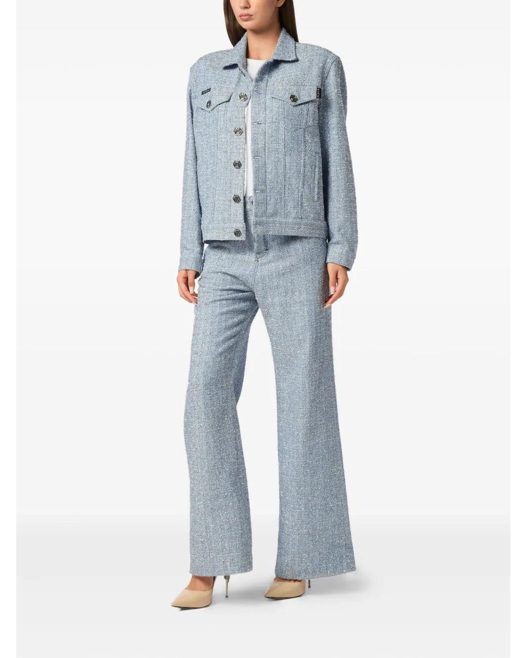 Philipp Plein Blue Tweed Cropped Jacket