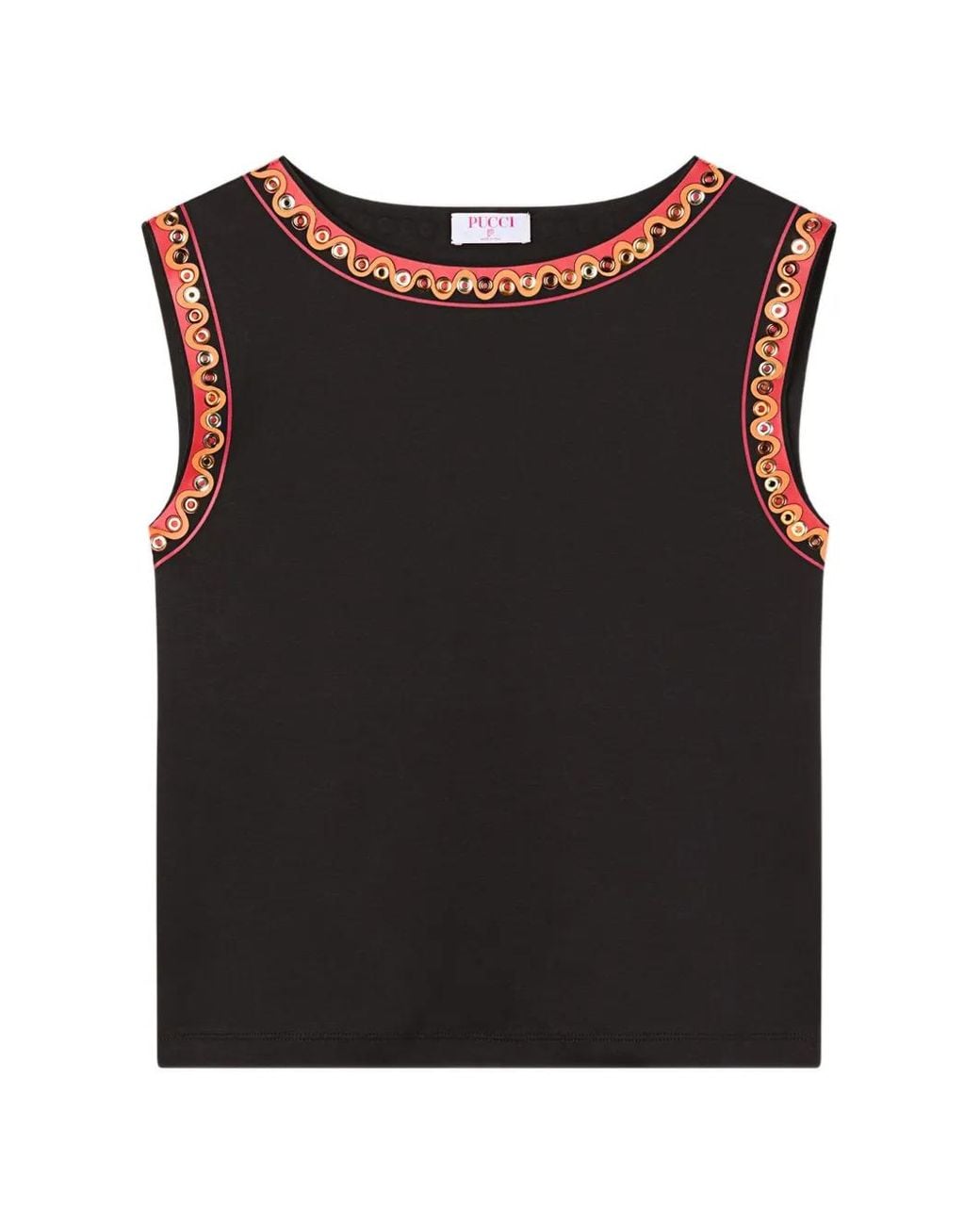 Emilio Pucci Black Cotton T-Shirt With Printed Detail