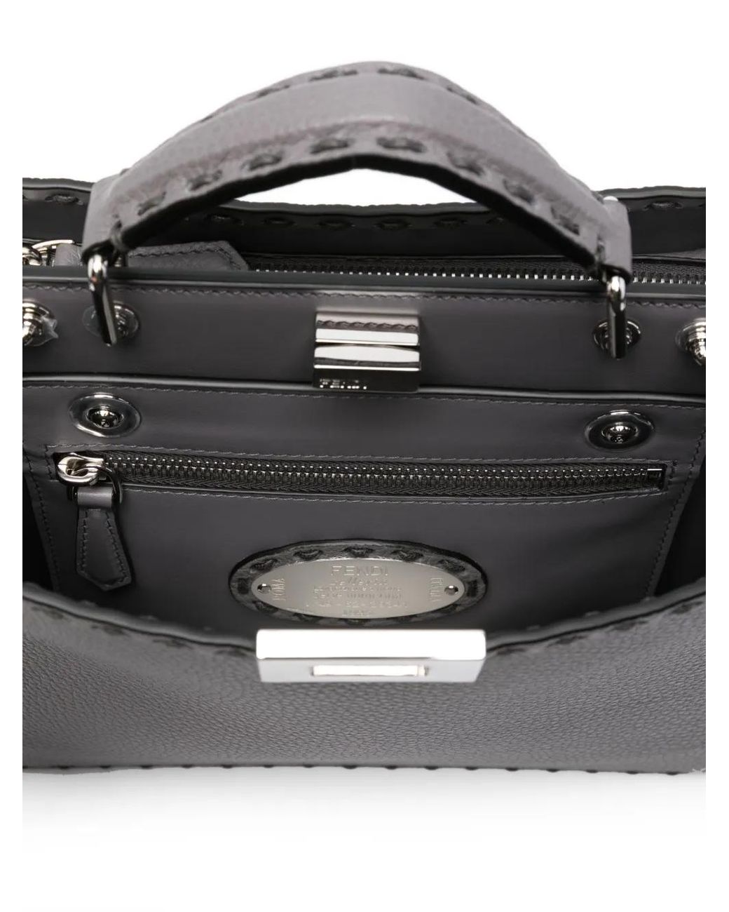 Fendi Gray Grained Leather Mini Peekaboo Top-Handle Bag for men