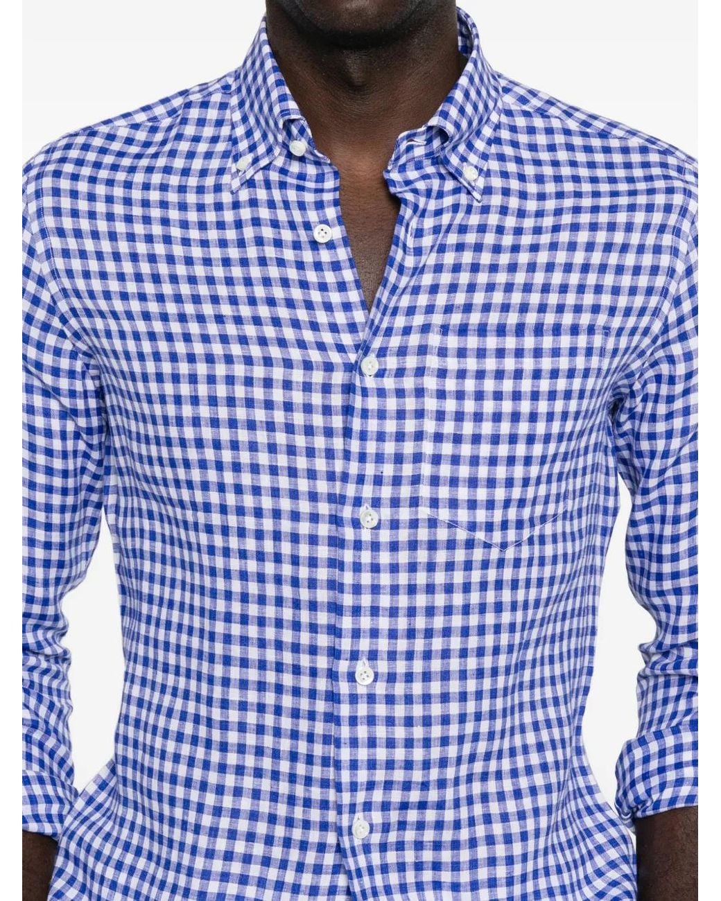 Truzzi Blue Gingham-Pattern Button-Down Shirt for men