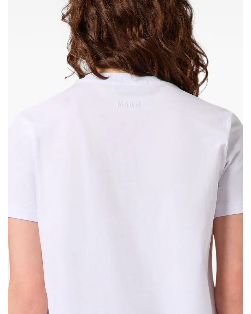 MSGM White Graphic-Print T-Shirt