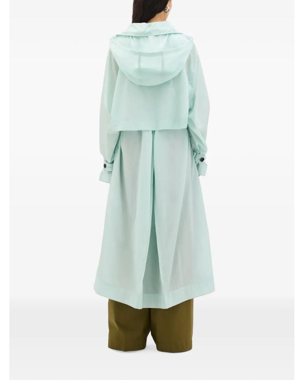 Another Tomorrow Blue Belted Hooded Trench Coat