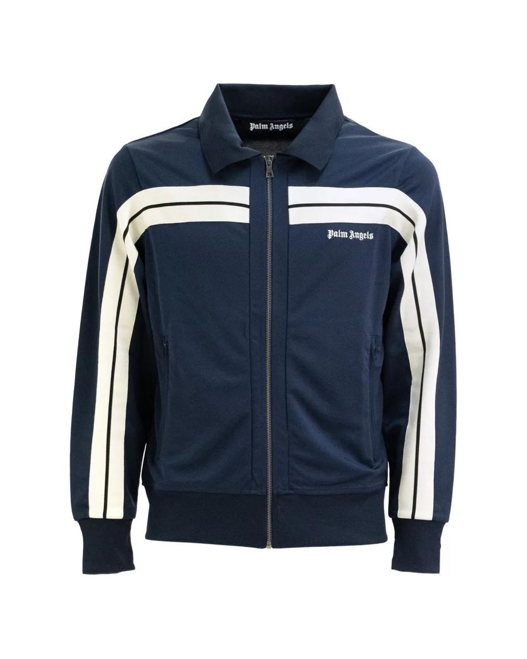 Palm Angels Blue Side-Stripe Logo-Print Jacket for men