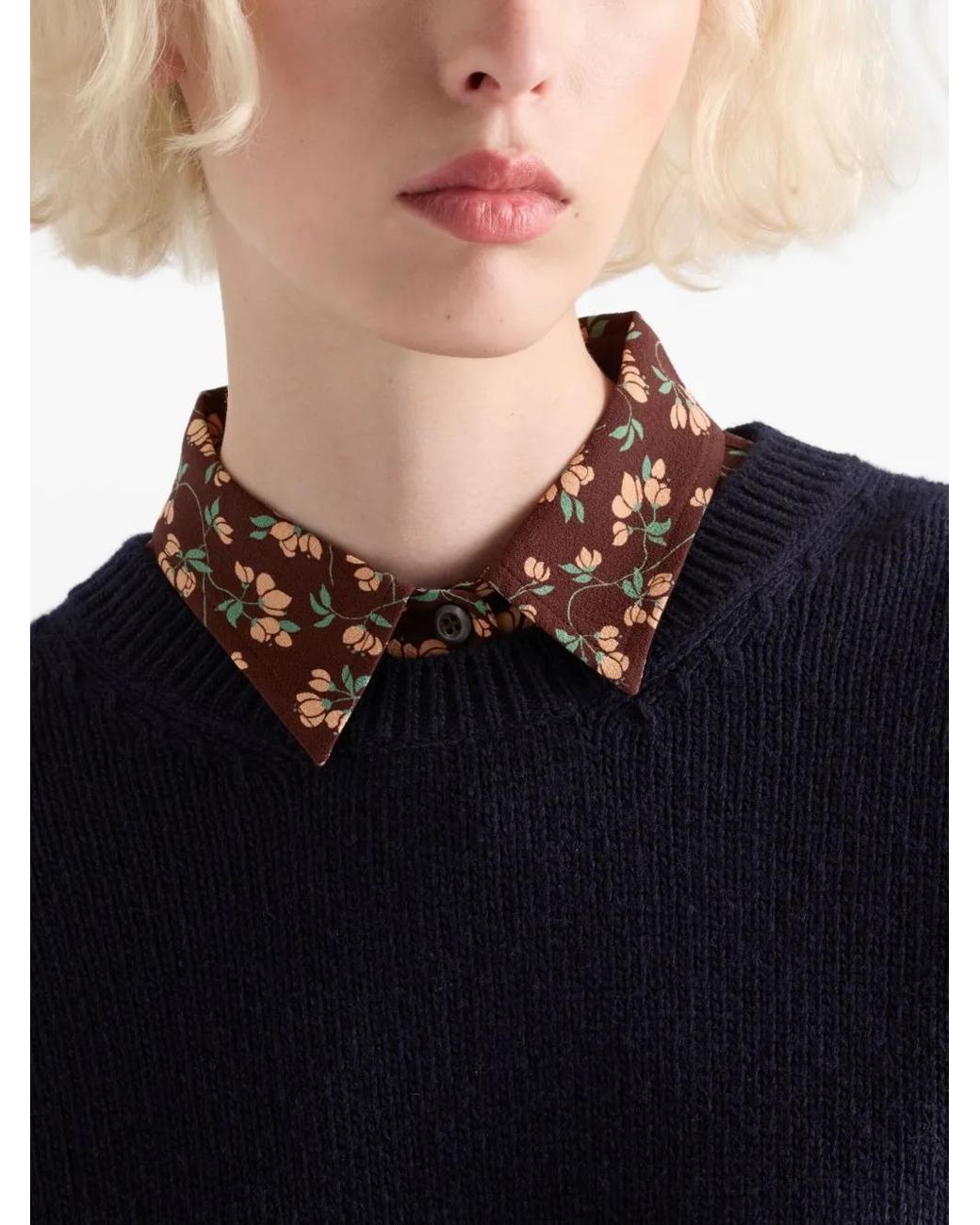 Prada Blue Ribbed Crew-Neck Sweater