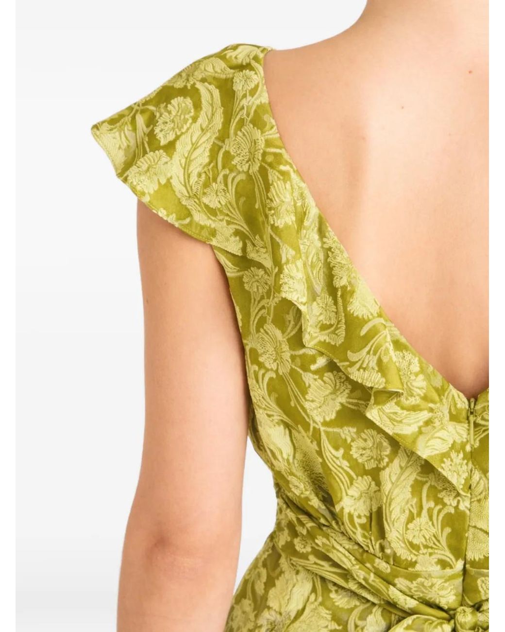 Temperley London Green Celine Ruffled Floral-Print Dress