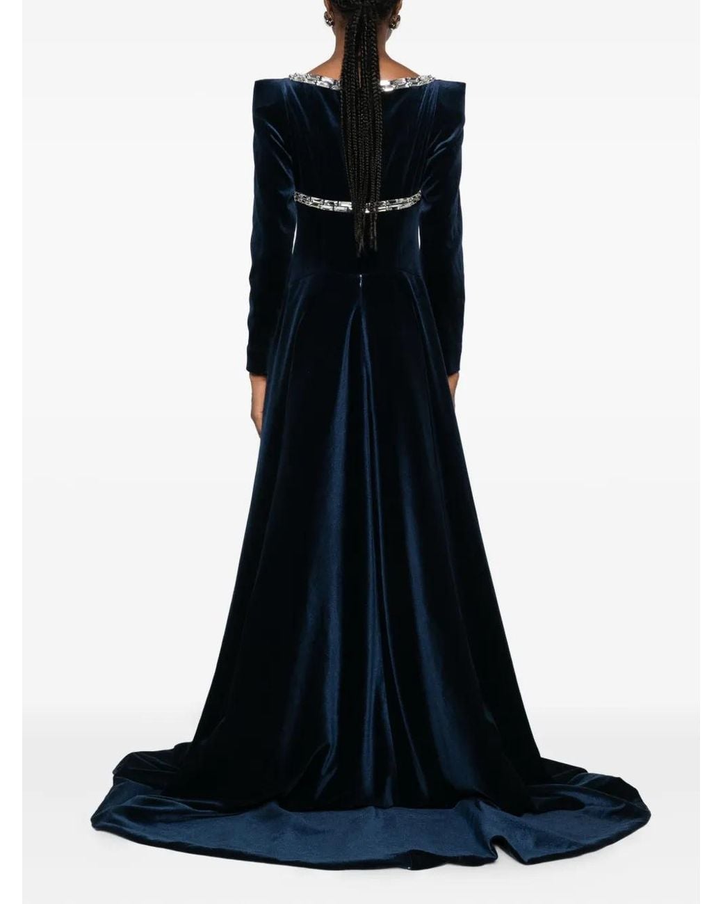 Jean Louis Sabaji Black Crystal-Embellished Velvet Gown
