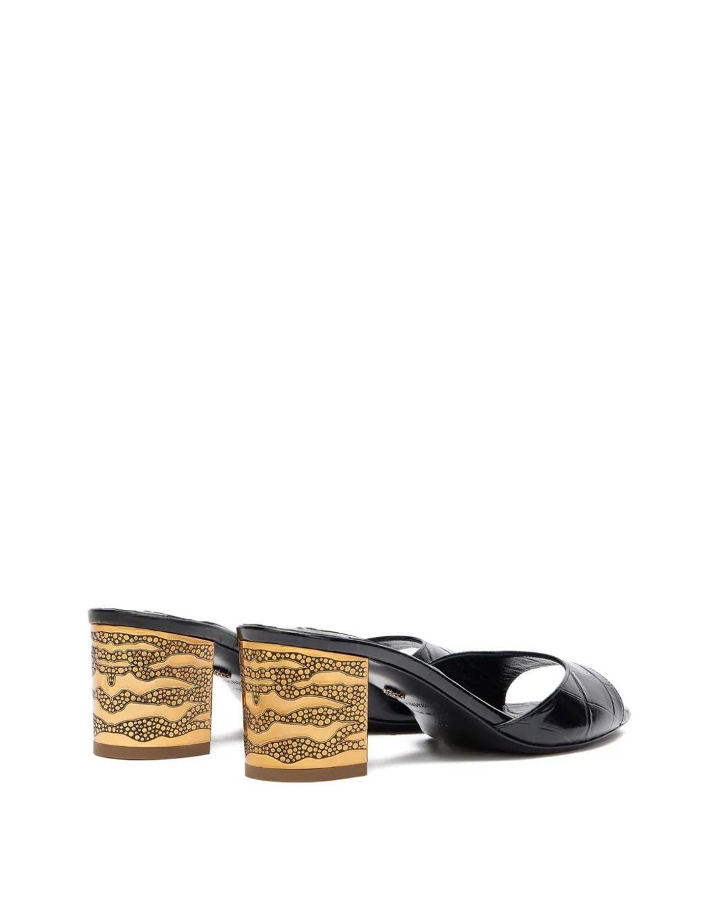 Roberto Cavalli Black Mules Mit Kroko-Effekt