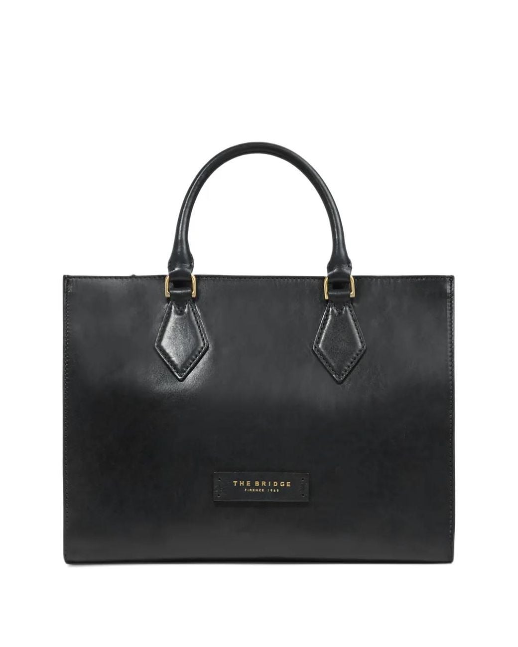 The Bridge Black Detachable-Strap Leather Tote Bag