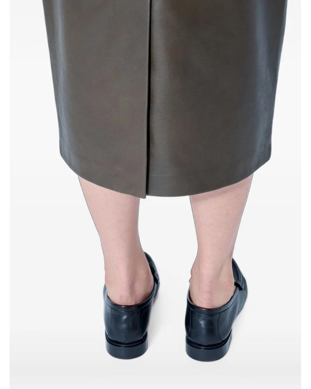Max Mara Green Belted Leather Skirt