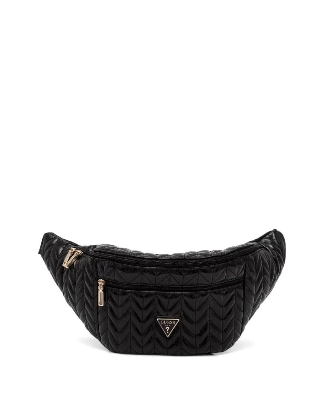Guess Black Quilted Chevron Belt Bag