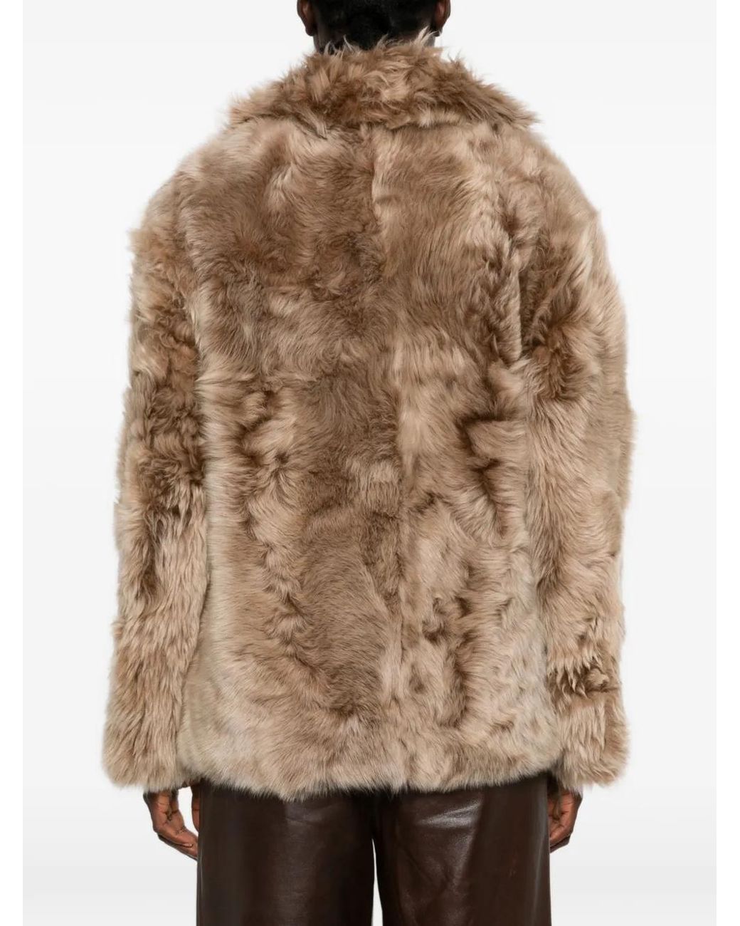 Yves Salomon Natural Manteau Croisé En Peau Lainée