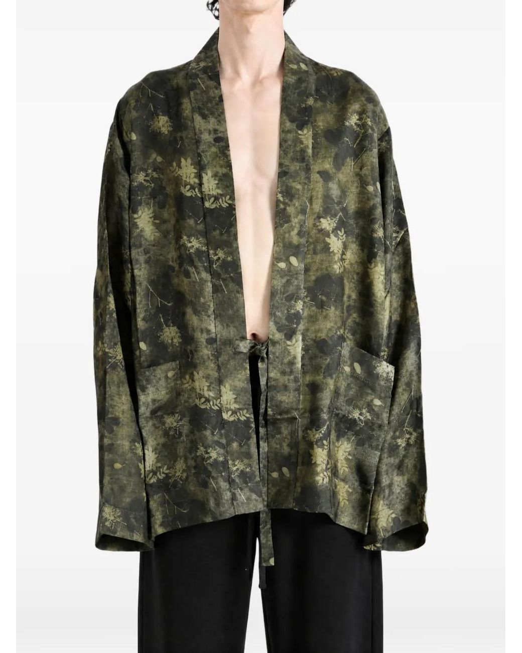 Uma Wang Green Khloe Floral-Print Tie-Fastening Jacket for men