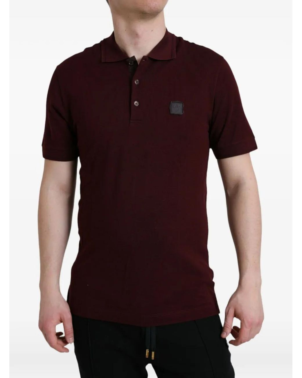 Dolce & Gabbana Red Logo-Patch Cotton Polo Shirt for men
