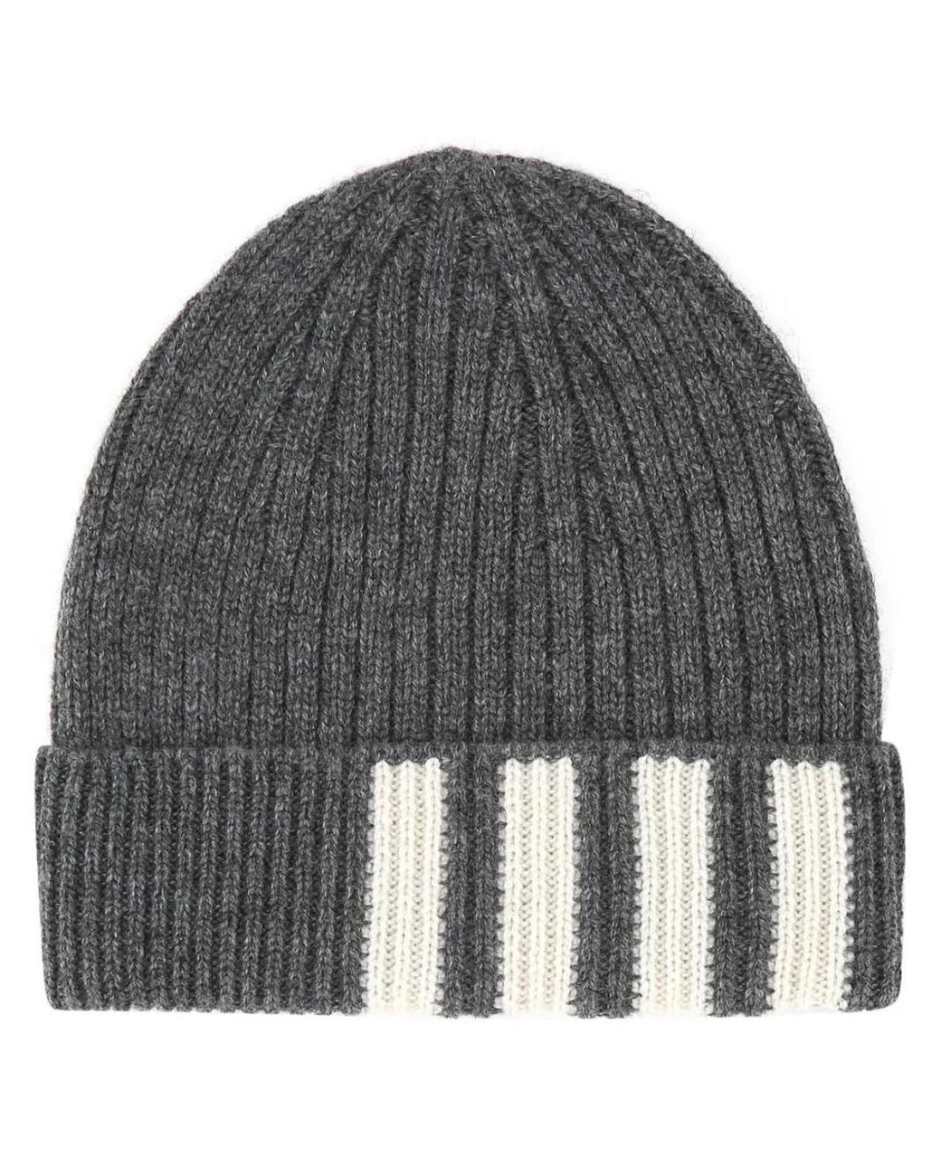Thom Browne Gray Four-Striped Knitted Bennie for men