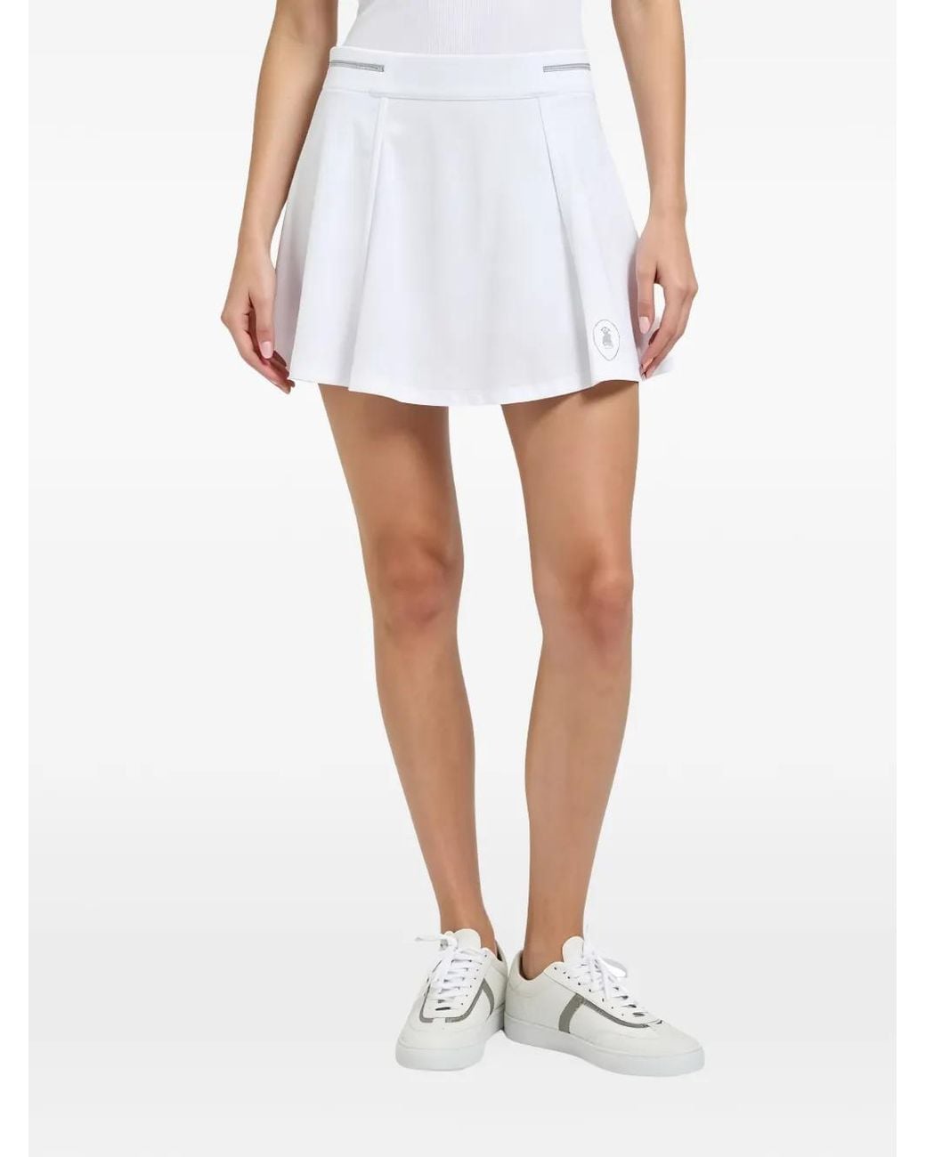 Brunello Cucinelli White Pleated Logo-Patch Mini Skirt