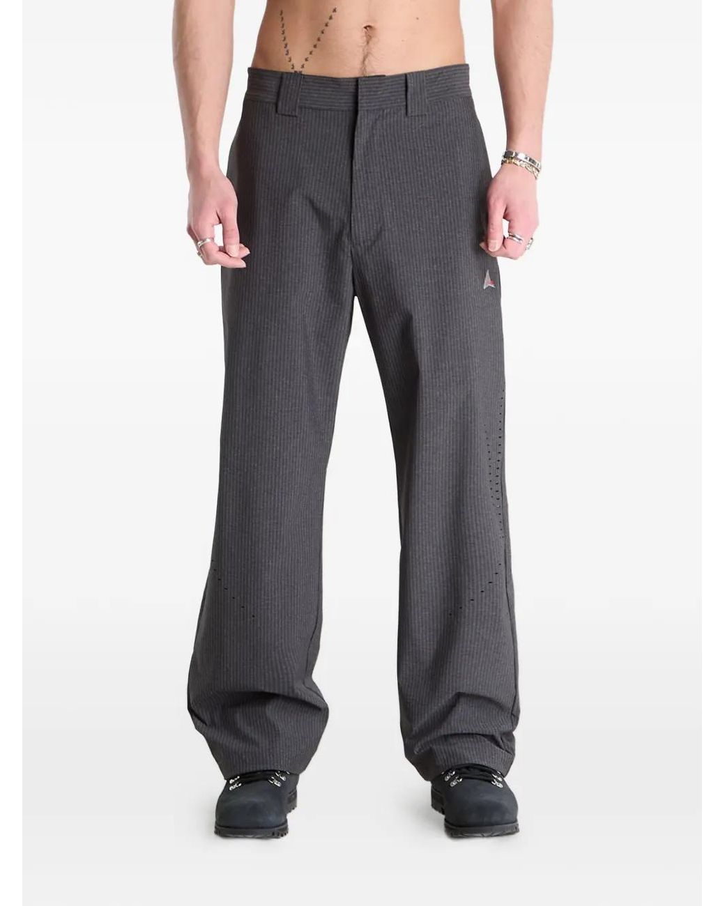 Roa Gray Pinstripe Logo Trousers
