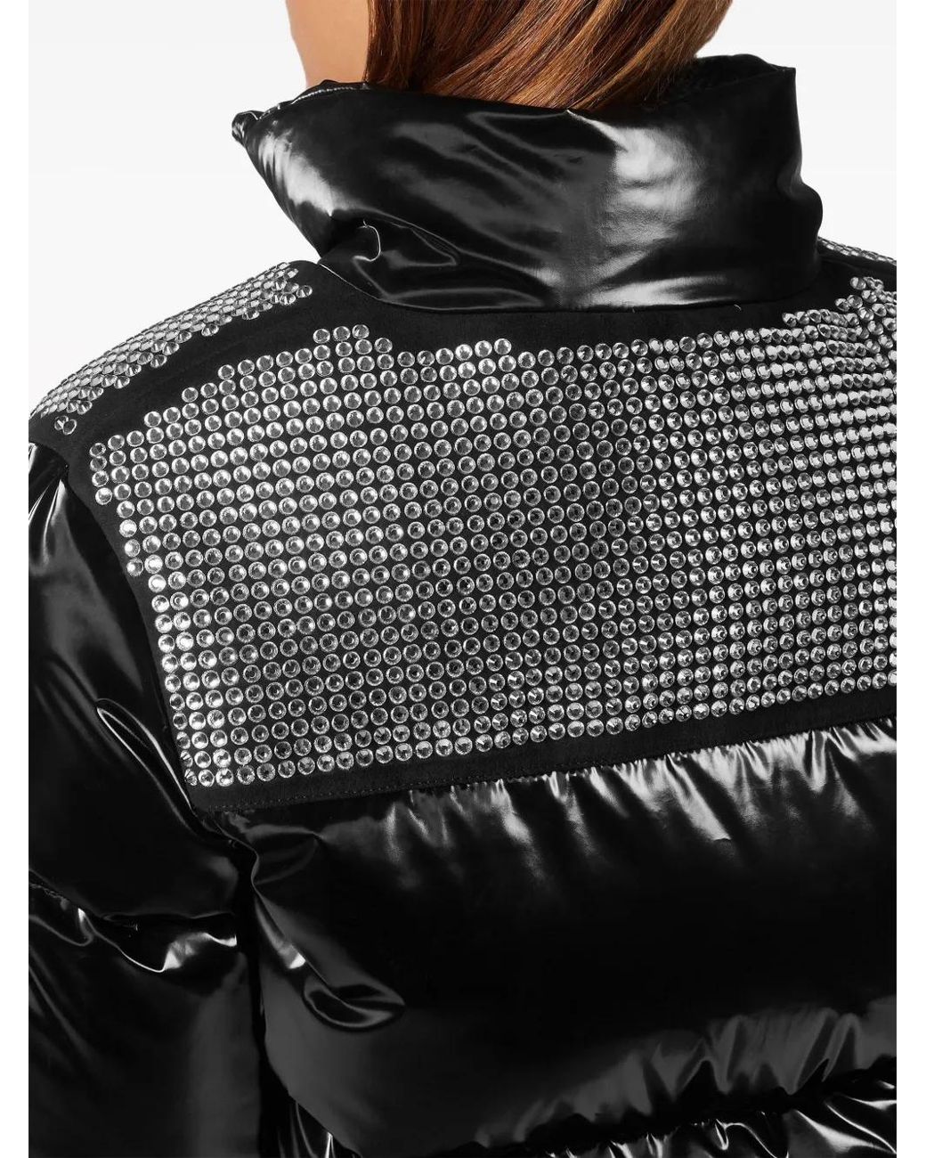 Philipp Plein Black Crystal-Embellished Cropped Puffer Jacket