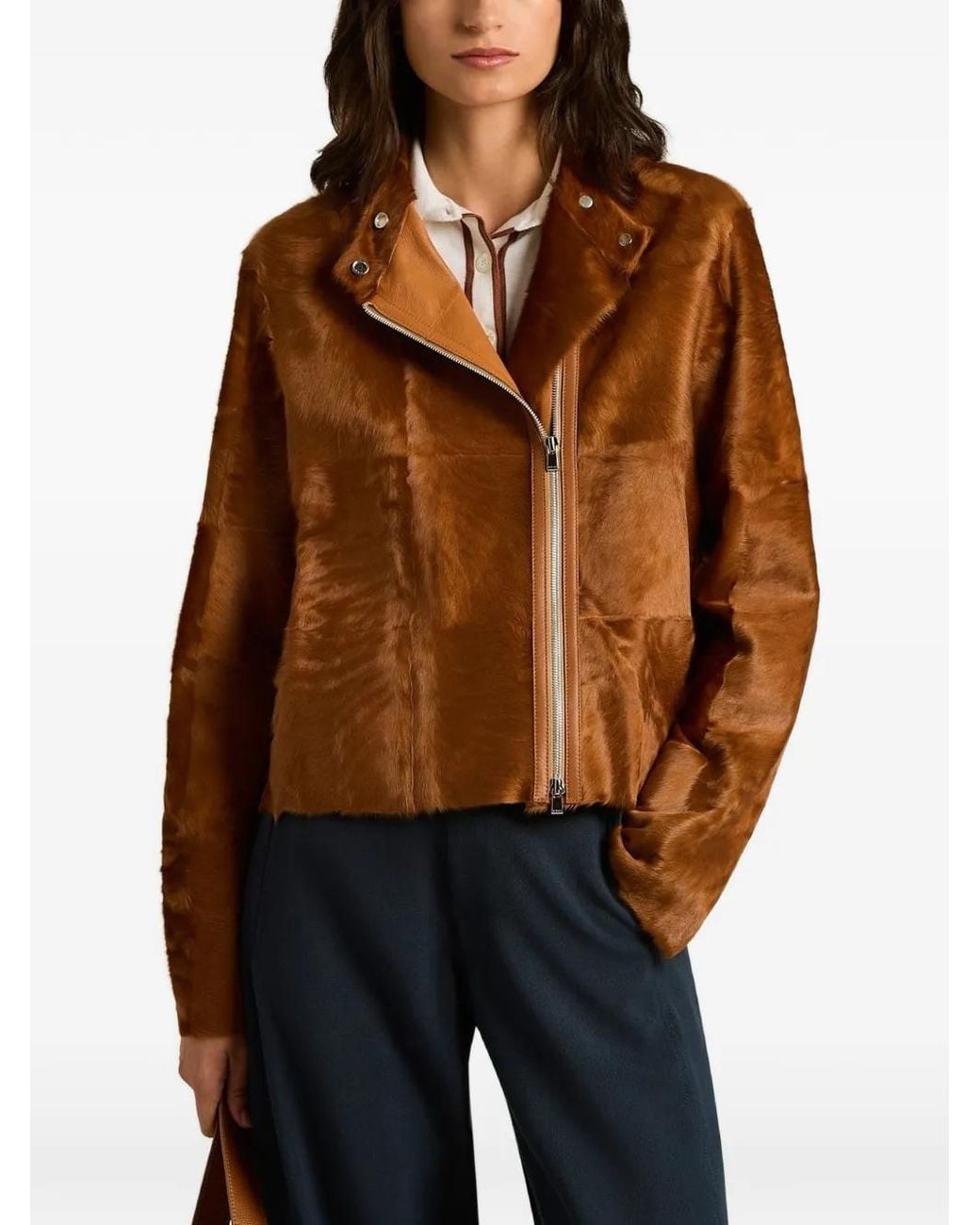 Kiton Brown Asymmetric Lamb Fur Jacket