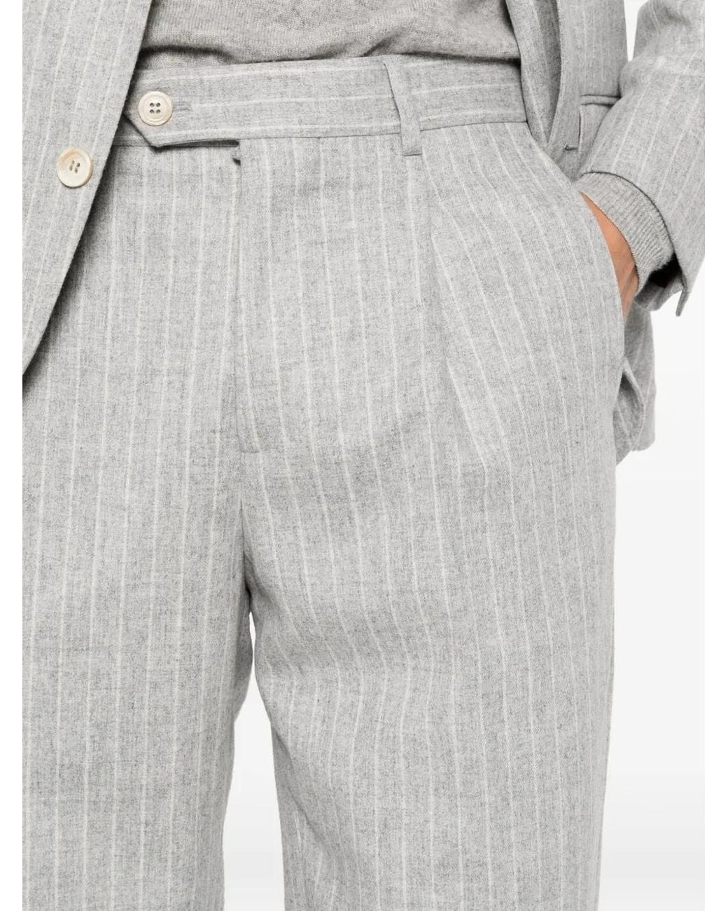 Brunello Cucinelli White Pinstripe-Pattern Single-Breasted Suit for men