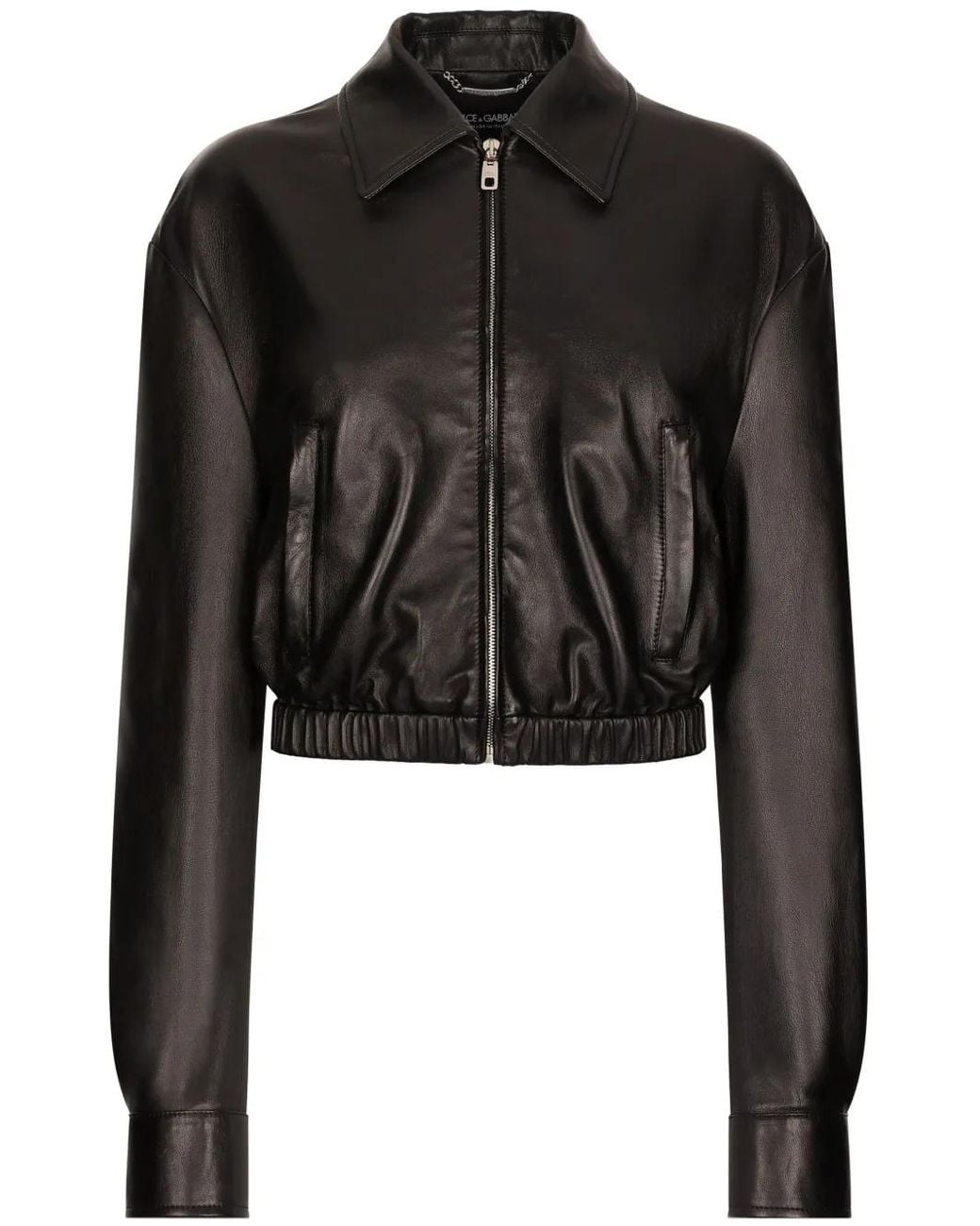 Dolce & Gabbana Black Logo-Appliqué Leather Jacket