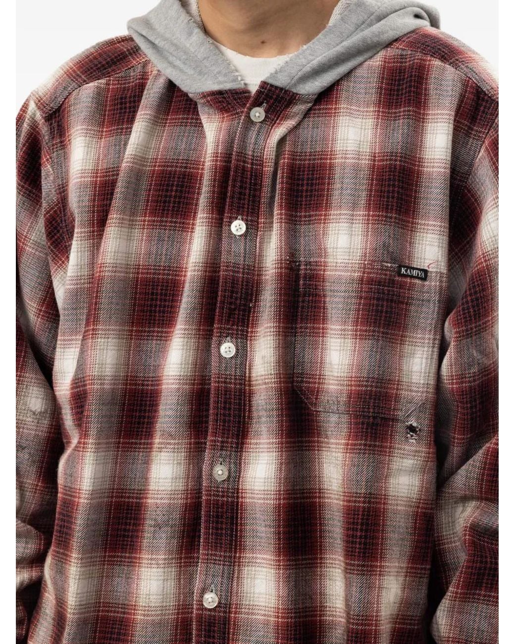 KAMIYA Check Hooded Shirt in Red for Men | Lyst