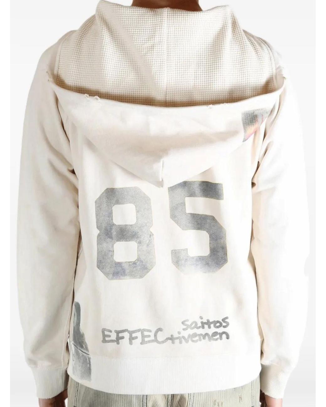 SAITOS White Long Live Rock Graphic-Print Distressed Cotton Hoodie for men