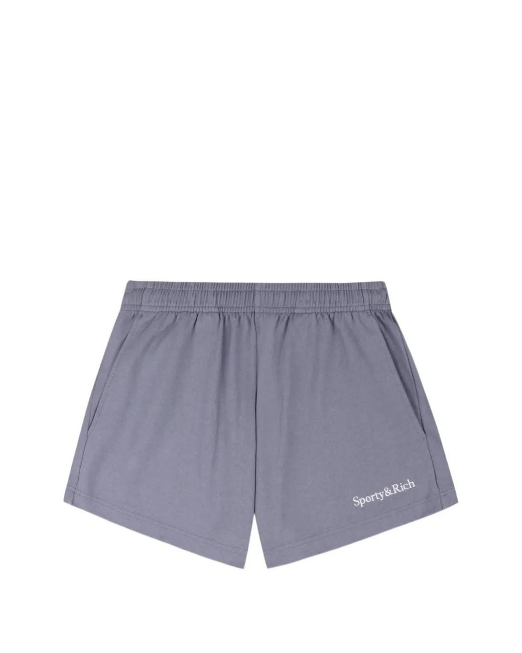 Sporty & Rich Purple Serif Logo Disco Shorts