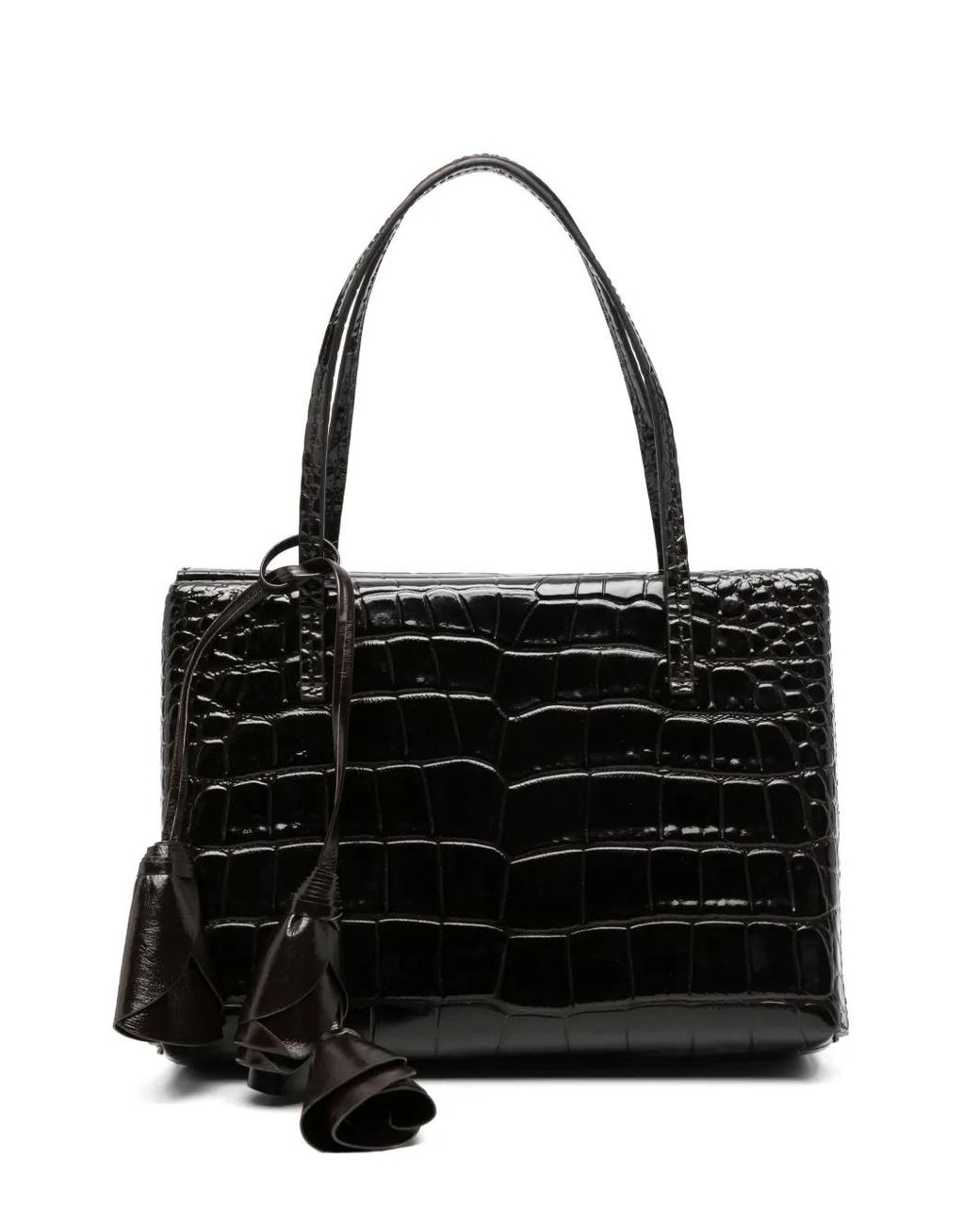 Magda Butrym Black Croc-Effect Floral-Pendant Tote Bag