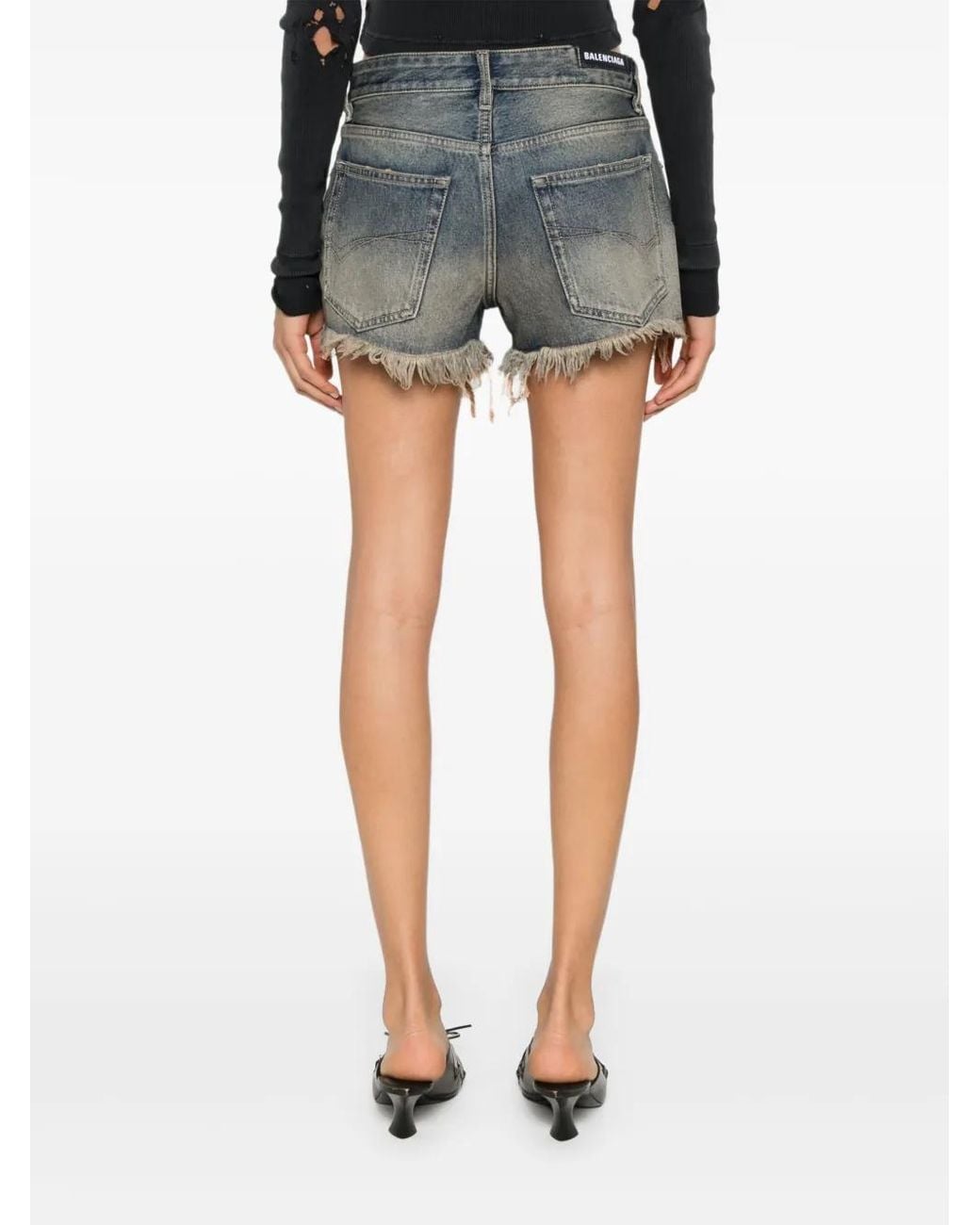 Balenciaga Gray Logo-Patch Denim Shorts