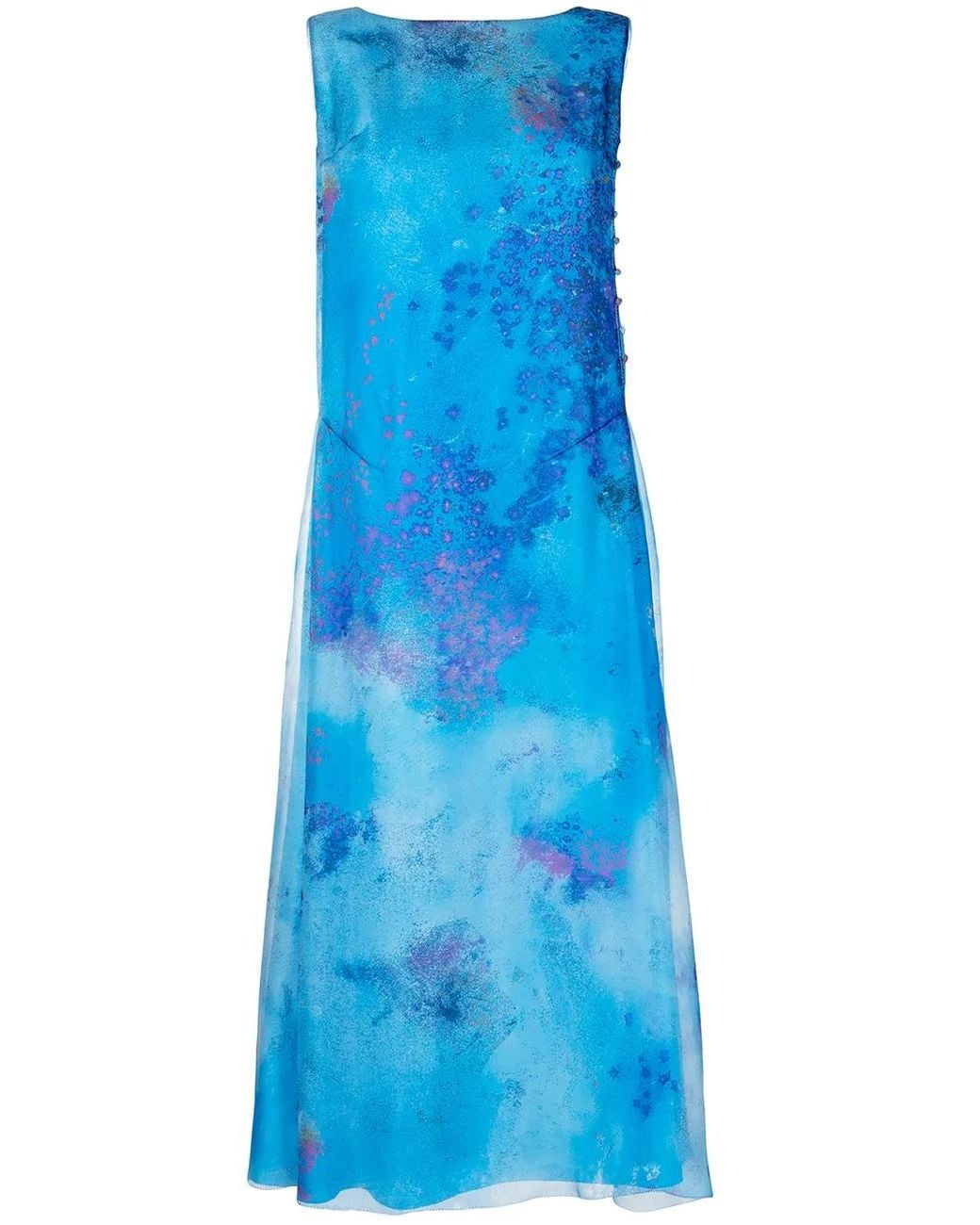 Shiatzy Chen Blue Printed Silk Dress