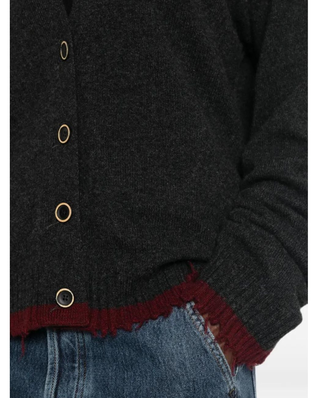 Uma Wang Black Distressed-Trim Oversized Cardigan